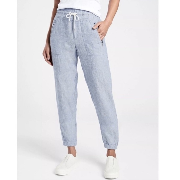 Athleta Cabo Womens Light Weight Linen Jogger Pants in Chambray Blue, Size 4 - Picture 1 of 8